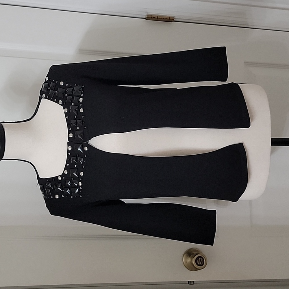 Dana Buchman Size S Black Cardigan w/ Bead & Stud Details, Exc. Used Cond.